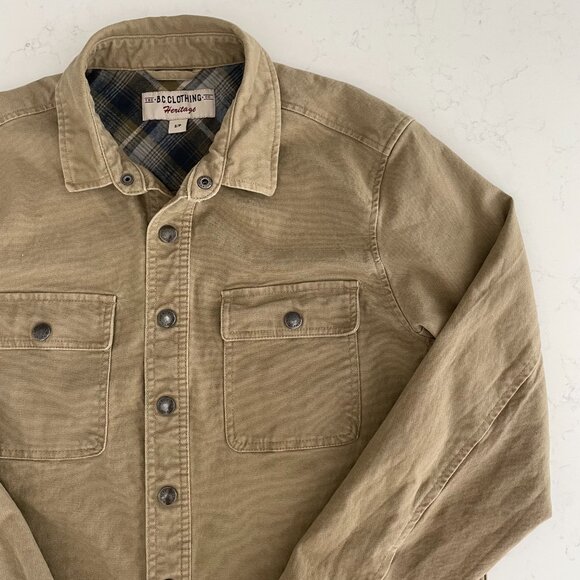 The B.C. Clothing Co Heritage Snap Up Collared Neutral Cotton Shirt Jacket Tan S - Picture 2 of 11
